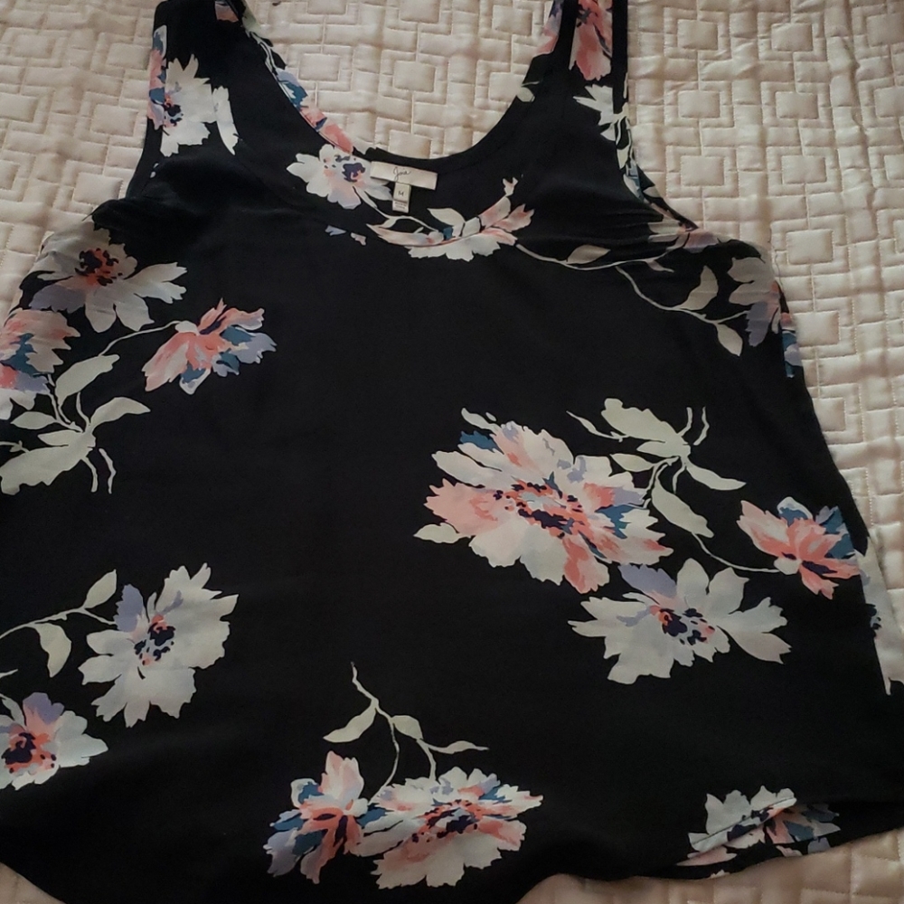 joie silk black tank top medium flowers